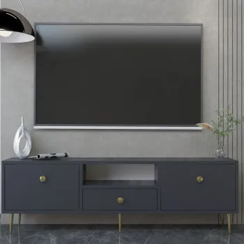 Comoda TV, Hanah Home, 1307-DROP-1, 140x45x30 cm, PAL , Antracit / Aur imagine