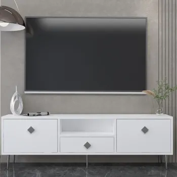 Comoda TV, Hanah Home, 1308-DROP-1, 140x45x30 cm, PAL , Alb / Argintiu imagine