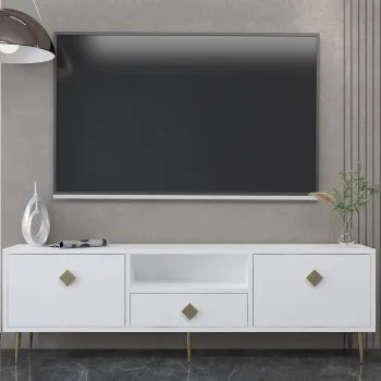 Comoda TV, Hanah Home, 1308-DROP-1, 140x45x30 cm, PAL , Alb/Auriu imagine