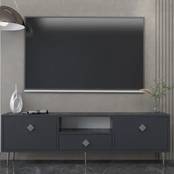 Comoda TV, Hanah Home, 1308-DROP-1, 140x45x30 cm, PAL , Antracit / Argintiu imagine