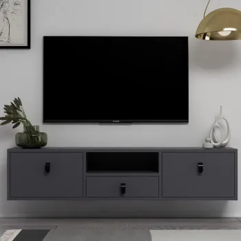 Comoda TV, Hanah Home, 1309-DROP-1, 140x30x30 cm, PAL , Antracit imagine