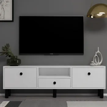 Comoda TV, Hanah Home, 1310-DROP-1, 140x45x30 cm, PAL , Alb/Negru imagine