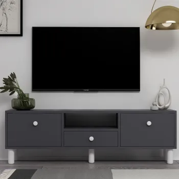 Comoda TV, Hanah Home, 1310-DROP-1, 140x45x30 cm, PAL , Antracit/Alb imagine