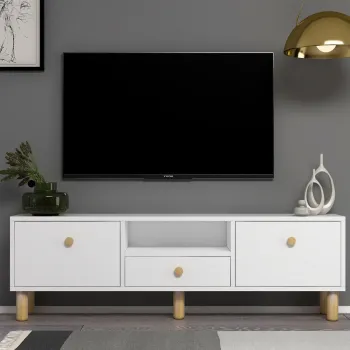 Comoda TV, Hanah Home, 1310-DROP-1, 140x45x30 cm, PAL , Stejar alb / safir imagine