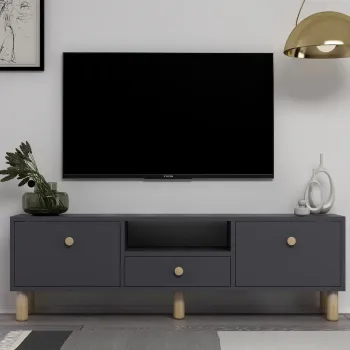 Comoda TV, Hanah Home, 1310-DROP-1, 140x45x30 cm, PAL , Stejar antracit / safir imagine
