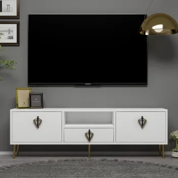 Comoda TV, Hanah Home, 1311-DROP-32, 140x45x30 cm, PAL , Alb / Negru / Auriu imagine