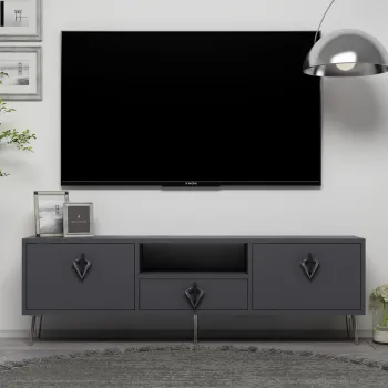 Comoda TV, Hanah Home, 1311-DROP-32, 140x45x30 cm, PAL , Anthracite / Black / Silver imagine