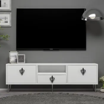Comoda TV, Hanah Home, 1311-DROP-32, 140x45x30 cm, PAL , White / Black / Silver imagine