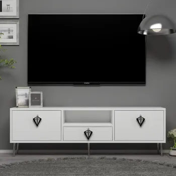 Comoda TV, Hanah Home, 1312-DROP-32, 140x45x30 cm, PAL , White / Black / Silver imagine