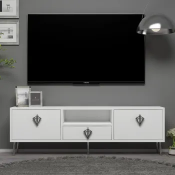 Comoda TV, Hanah Home, 1313-DROP-32, 140x45x30 cm, PAL , Alb / Argintiu imagine