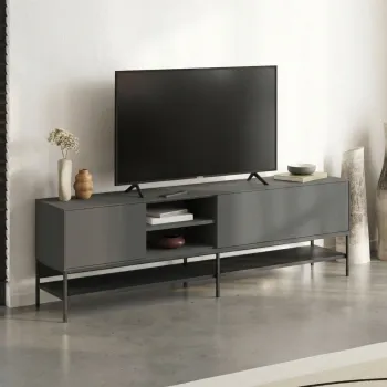 Comoda TV, Hanah Home, Amira, 180x55x35 cm, PAL, Antracit / Negru lemn / Negru imagine