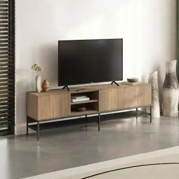 Comoda TV, Hanah Home, Amira, 180x55x35 cm, PAL, Stejar Sepet / Lemn Negru / Negru imagine