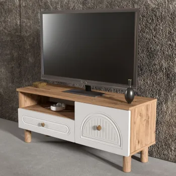 Comoda TV, Hanah Home, Arcera 105, 104x47x35 cm, PAL, Pin Atlantic / Alb imagine