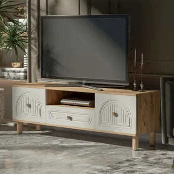 Comoda TV, Hanah Home, Arcera 180, 180x53x41 cm, PAL, Pin Atlantic / Alb imagine