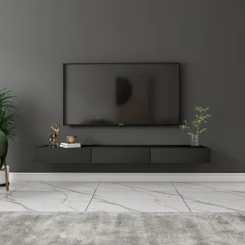 Comoda TV, Hanah Home, Avalon, 140x16.6x31.8 cm, PAL, Antracit imagine
