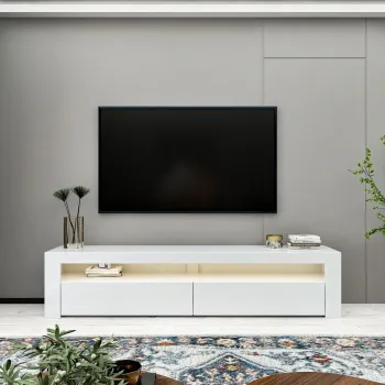 Comoda TV, Hanah Home, Bati, 150x46.8x36.8 cm, PAL, Alb imagine
