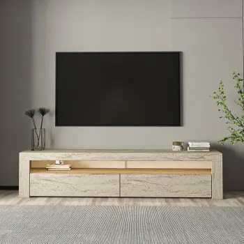 Comoda TV, Hanah Home, Bati, 150x46.8x36.8 cm, PAL, Travertin imagine