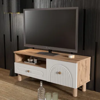 Comoda TV, Hanah Home, Bellora 105, 104x47x35 cm, PAL, Pin Atlantic / Alb imagine