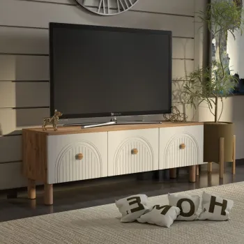 Comoda TV, Hanah Home, Bellora 135, 135x47x35 cm, PAL, Pin Atlantic / Alb imagine