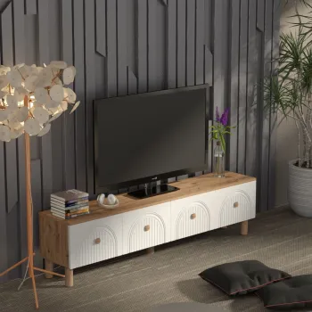 Comoda TV, Hanah Home, Bellora, 180x47x35 cm, PAL, Pin Atlantic / Alb imagine