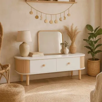 Comoda TV, Hanah Home, Berlin, 120x30x40 cm, PAL, Alb / Natural imagine