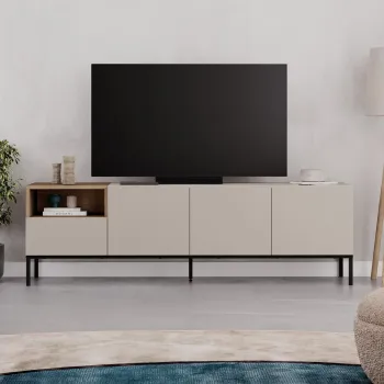 Comoda TV, Hanah Home, Cailin 180, 180x55x41.8 cm, PAL, Gresie / Stejar Sepet / Negru imagine
