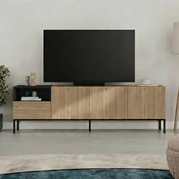 Comoda TV, Hanah Home, Cailin 180, 180x55x41.8 cm, PAL, Stejar Sepet / Negru lemn / Gresie imagine