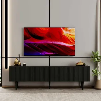 Comoda TV, Hanah Home, Capella 180, 180x50x29 cm, MDF LAMINAT, Negru imagine
