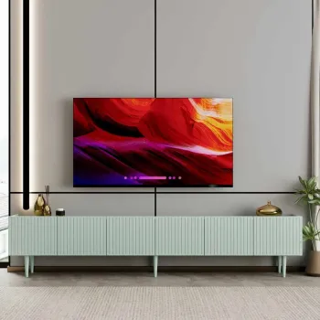 Comoda TV, Hanah Home, Capella 240, 240x50x29 cm, MDF LAMINAT, Verde menta imagine