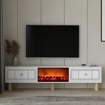 Comoda TV, Hanah Home, Dario Bohem Fireplace, 150x44.6x29.6 cm, PAL , Alb imagine