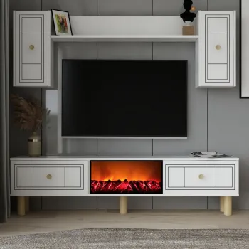 Comoda TV, Hanah Home, Dario Bohem Fireplace, 150x44.6x29.6 cm, PAL , Alb imagine
