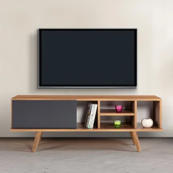 Comoda TV, Hanah Home, Ela 3331, 130x47x35 cm, PAL, Nuc / Antracit imagine