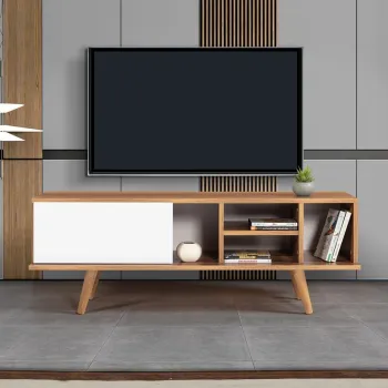 Comoda TV, Hanah Home, Ela 3333, 130x47x35 cm, PAL, Nuc/Alb imagine