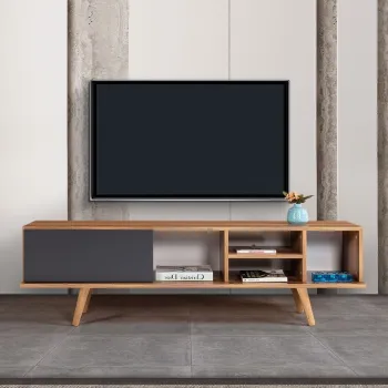 Comoda TV, Hanah Home, Ela 3631, 160x47x35 cm, PAL, Nuc / Antracit imagine