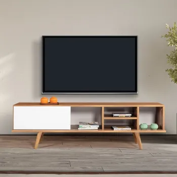 Comoda TV, Hanah Home, Ela 3633, 160x47x35 cm, PAL, Nuc/Alb imagine