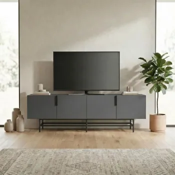 Comoda TV, Hanah Home, Eldia, 200x55x35 cm, PAL, Antracit / Negru imagine
