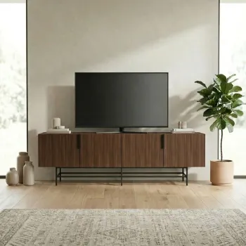 Comoda TV, Hanah Home, Eldia, 200x55x35 cm, PAL, Nuc Milano / Negru imagine