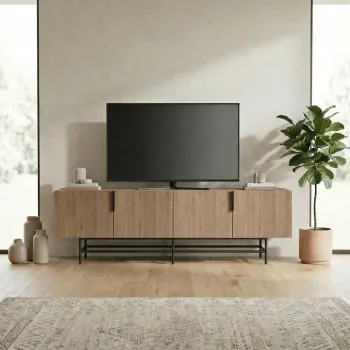 Comoda TV, Hanah Home, Eldia, 200x55x35 cm, PAL, Stejar Sepet / Negru imagine