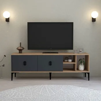 Comoda TV, Hanah Home, Era 3505, 150x50x35 cm, PAL, Stejar safir / Antracit imagine