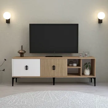 Comoda TV, Hanah Home, Era 3506, 150x50x35 cm, PAL, Stejar / Alb imagine