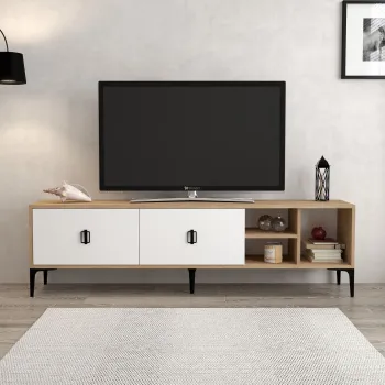 Comoda TV, Hanah Home, Era 3804, 180x50x35 cm, PAL, Stejar Safir / Alb imagine