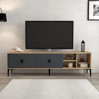 Comoda TV, Hanah Home, Era 3805, 180x50x35 cm, PAL, Stejar safir / Antracit imagine