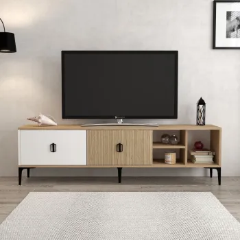 Comoda TV, Hanah Home, Era 3806, 180x50x35 cm, PAL, Stejar / Alb imagine