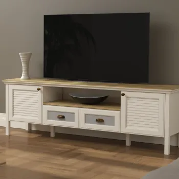 Comoda TV, Hanah Home, FRN-21011, 180.9x58x44.2 cm, PAL, Crem / Stejar / Gri imagine