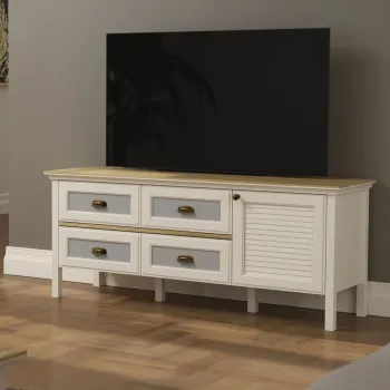 Comoda TV, Hanah Home, FRN-21012, 149.6x61.6x44.2 cm, PAL, Crem / Stejar / Gri imagine
