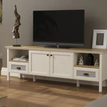 Comoda TV, Hanah Home, FRN-21025, 180.9x61.6x44.2 cm, PAL, Crem / Stejar / Gri imagine