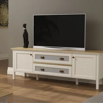 Comoda TV, Hanah Home, FRN-21026, 180.9x61.7x44.2 cm, PAL, Crem / Stejar / Gri imagine