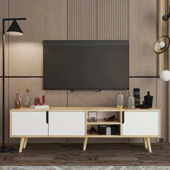 Comoda TV, Hanah Home, Latina 180, 180x30x53 cm, PAL MELAMINAT, Stejar Safir / Alb imagine
