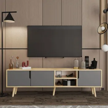 Comoda TV, Hanah Home, Latina 180, 180x30x53 cm, PAL MELAMINAT, Stejar safir / Antracit imagine