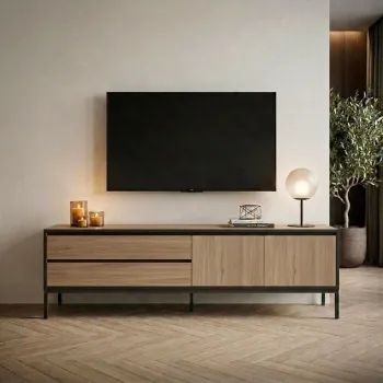 Comoda TV, Hanah Home, Lorenza, 180x55x40 cm, PAL, Stejar Sepet / Lemn Negru / Negru imagine